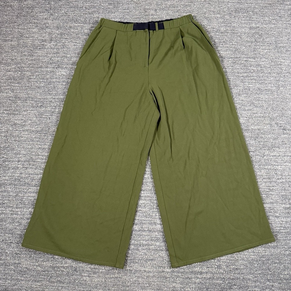 Dusan Pants Women Small Green Wide Leg Wool Blend Stretch Crop Belted Italy